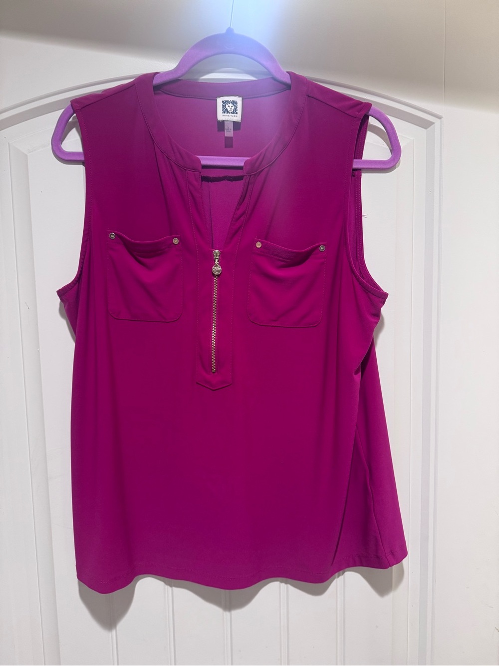 Anne Klein Sleeveless Zip-Pocket Shell in Magenta